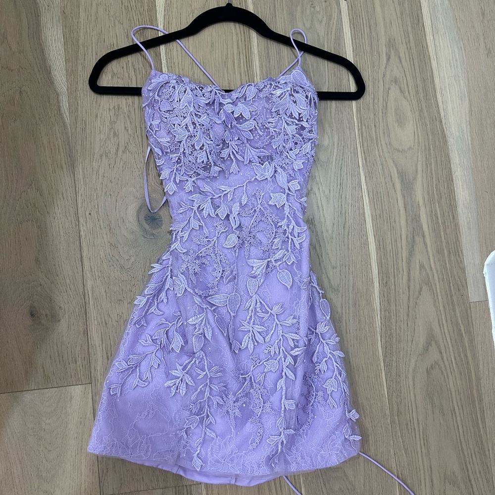 SHORT MERMAID LACE OPEN BACK PROM DRESS PURPLE FORMAL EVENING DRESSES